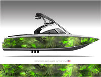 Asper (Green and Black) Abstract Boat Wrap Kit