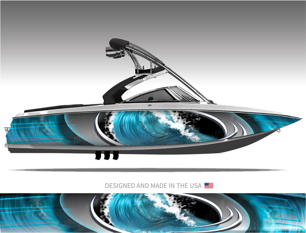 Blue Wave Abstract Boat Wrap Kit