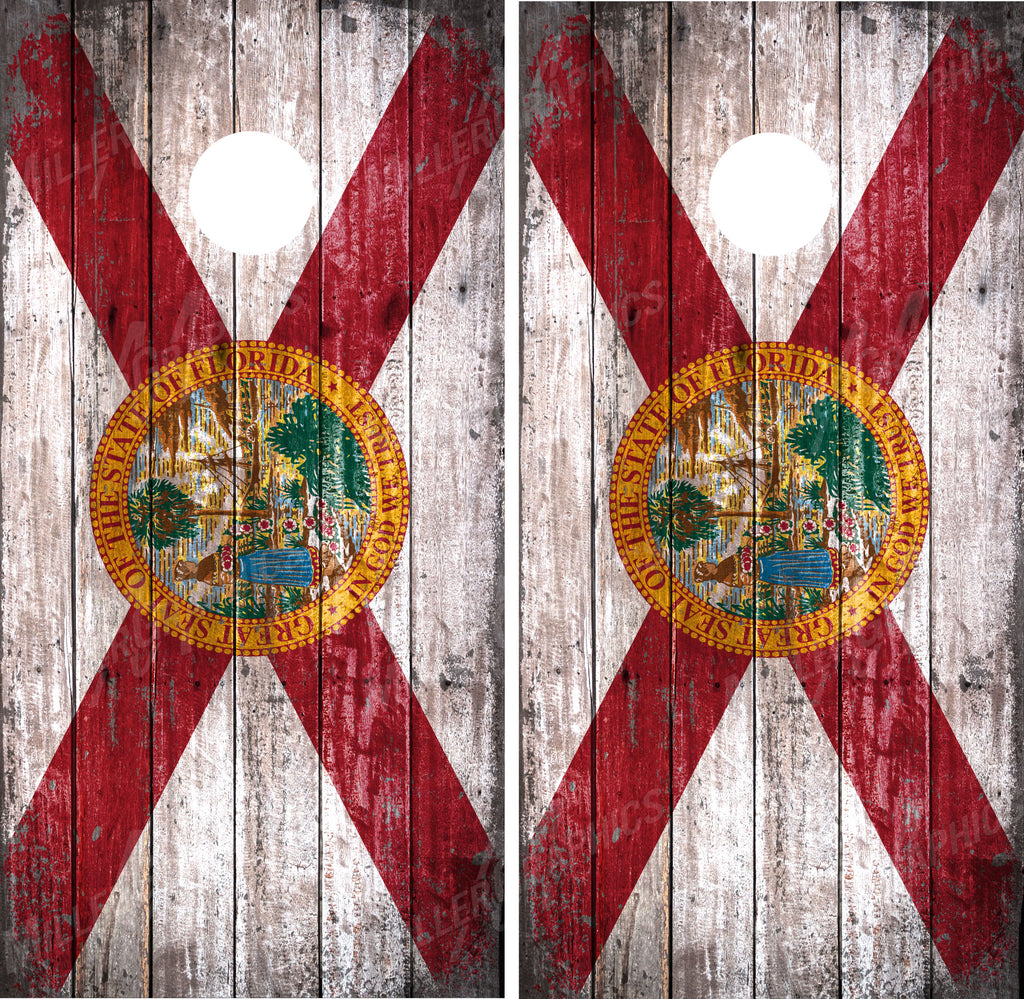 Florida Flag V3 Distressed Wood Cornhole Wraps
