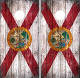 Florida Flag V3 Distressed Wood Cornhole Wraps