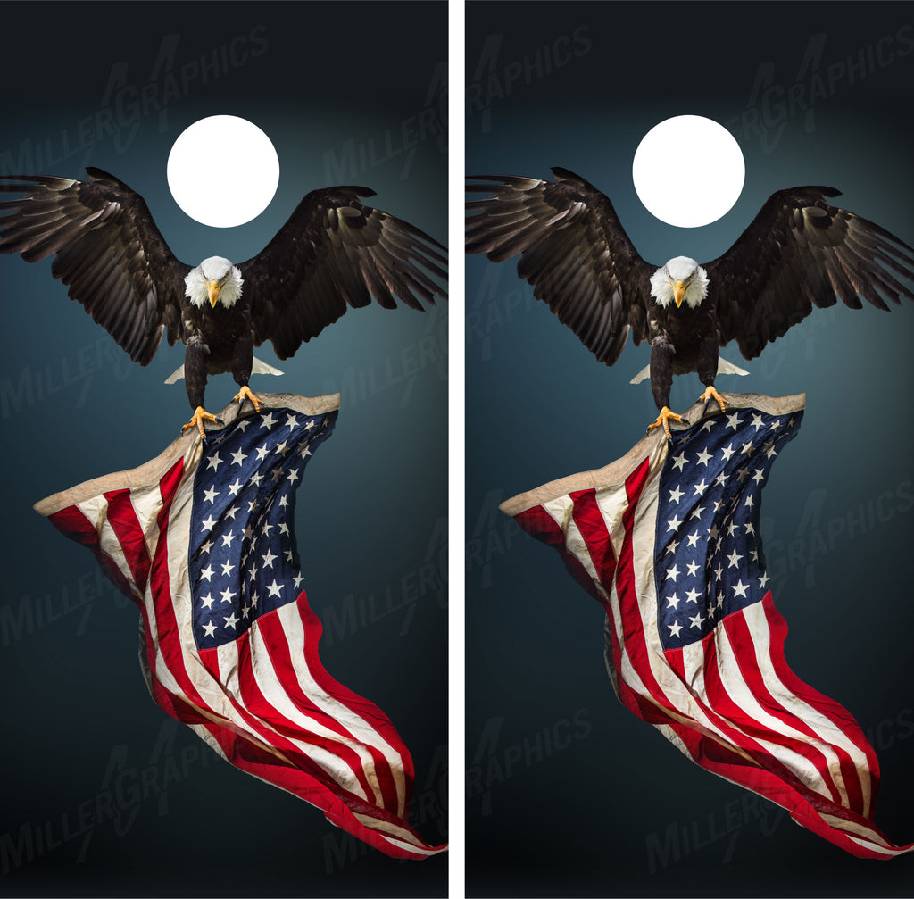 Flying Bald Eagle V5 American Flag Cornhole Wraps