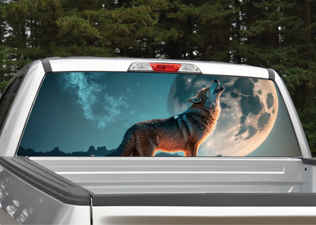 Wolf Howling at Moon V3 Night Scene Rear Window Decal