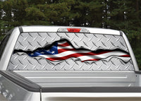 American Flag Ripped Metal #2 Diamond Plate Rear Window Decal