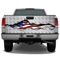 American Flag Ripped Metal #2 Diamond Plate Tailgate Wrap