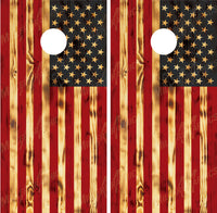 American Flag Rustic Burned Distressed Wood Cornhole Wraps