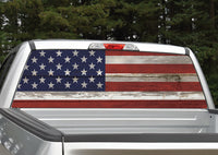 American Flag Vintage Distressed Wood Rear Window Decal
