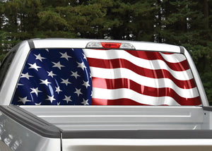 Waving American Flag rear window decal graphic for truck suv