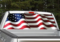 Waving American Flag rear window decal graphic for truck suv