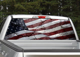 American Flag Cracked Rock Distressed Rear Window Decal