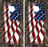 American Flag Camo "Oak Ambush" Border Cornhole Wraps