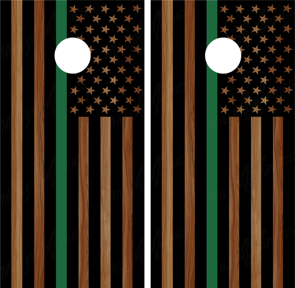 American Flag "Thin Green Line" #4 (Black) Woodgrain