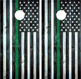 American Flag "Thin Green Line" Distressed Wood