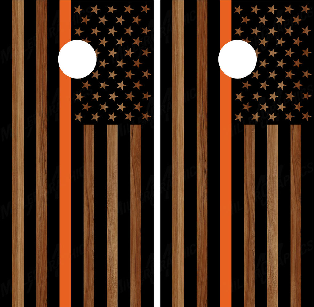 American Flag "Thin Orange Line" #4 (Black) Woodgrain