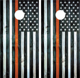 American Flag "Thin Orange Line" EMS Distressed Wood
