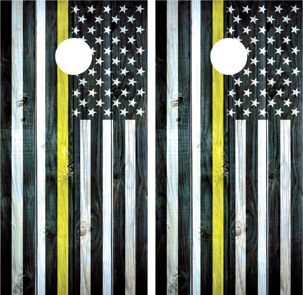 American Flag "Thin Yellow Line" Distressed Wood