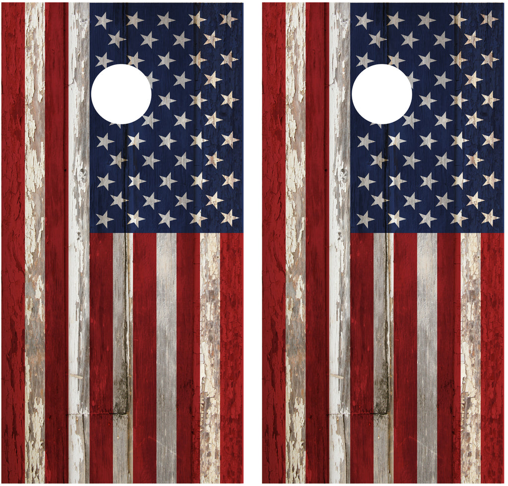 American Flag Distressed Wood Cornhole Wraps