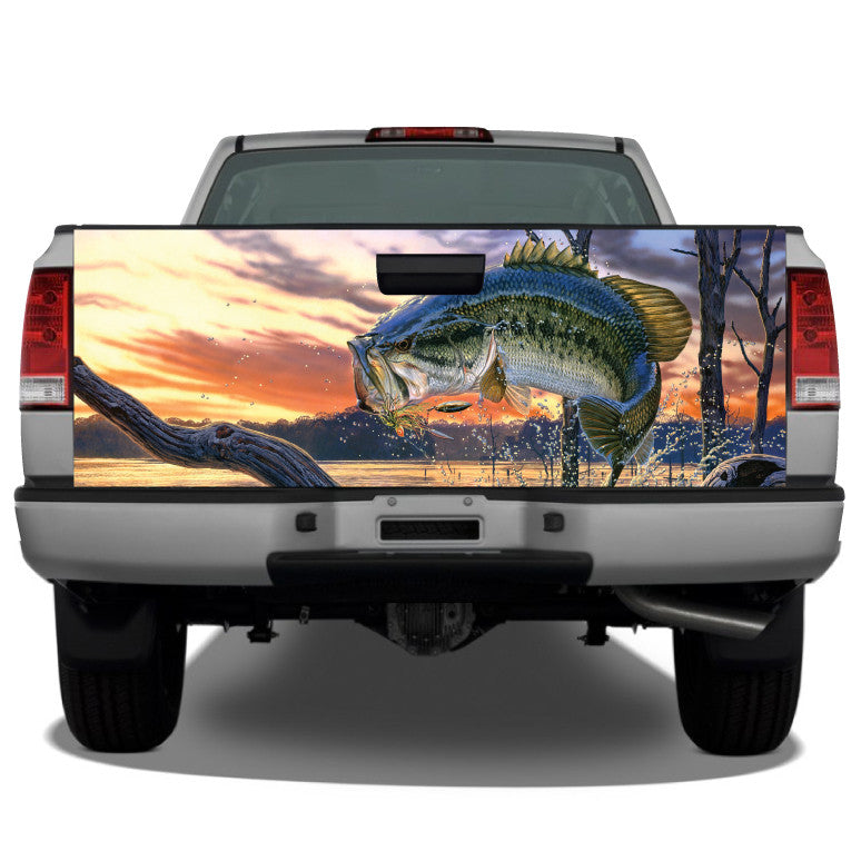 Bass Jumping Out of Water Tailgate Wrap