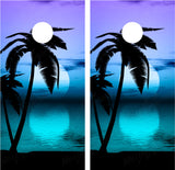 Beach Palm Trees #10 Tropical Sunset (Blue) Cornhole Wraps