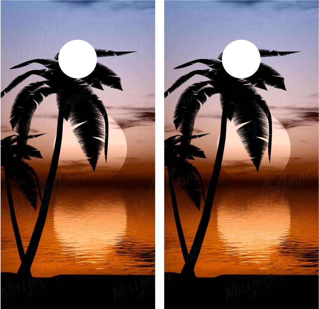Beach Palm Trees #8 Tropical Sunset Cornhole Wraps
