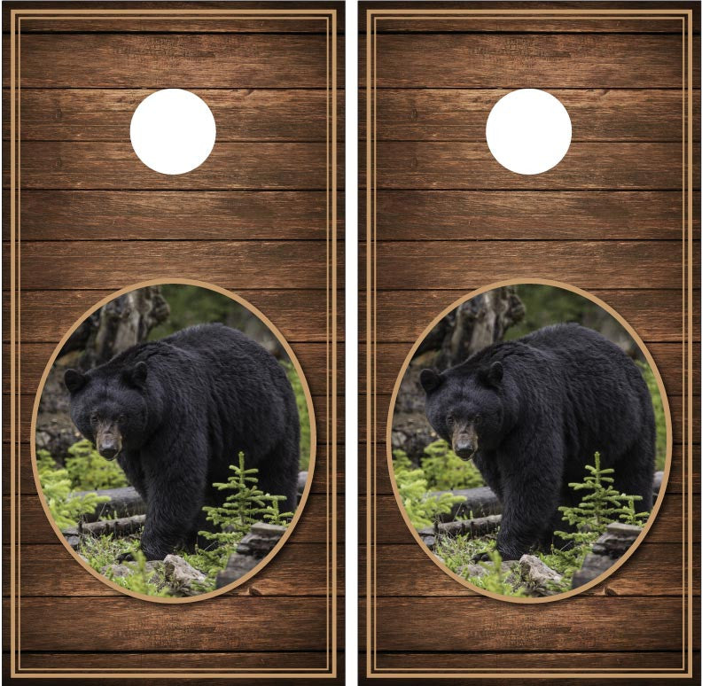 Black Bear #2 Wood Background Cornhole Wraps