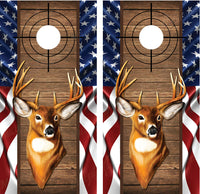 Buck Deer #2 American Flag Wood Cross Heirs Cornhole Wraps