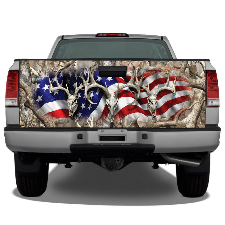 Buck Skull American Flag Camo Border "Obliteration" Tailgate Wrap