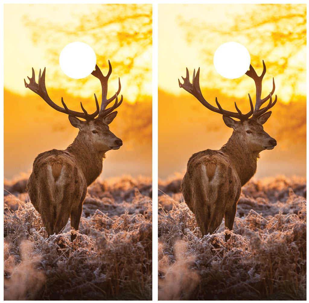 Buck Elk Sunset Cornhole Wraps