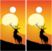 Elk Buck Silhouette Sunset Cornhole Wraps