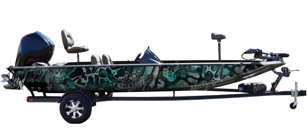"Chameleon Black and Aqua" XD Camo Boat Wrap Kit