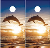 Dolphin Jumping Sunset Cornhole Wraps