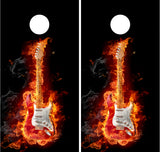 Electric Guitar on Fire Cornhole Wraps