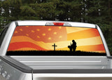 Fallen Warrior American Flag Sunset Rear Window Decal