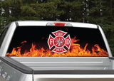 Firefighter Emblem Flames Rear Window Decal