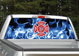Firefighter Emblem Blue Flames Rear Window Decal