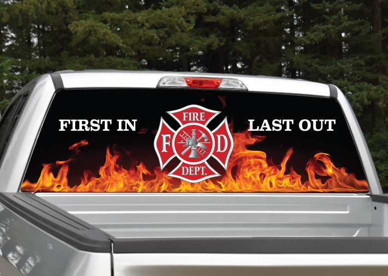 Firefighter Emblem Flames "First In Last Out"