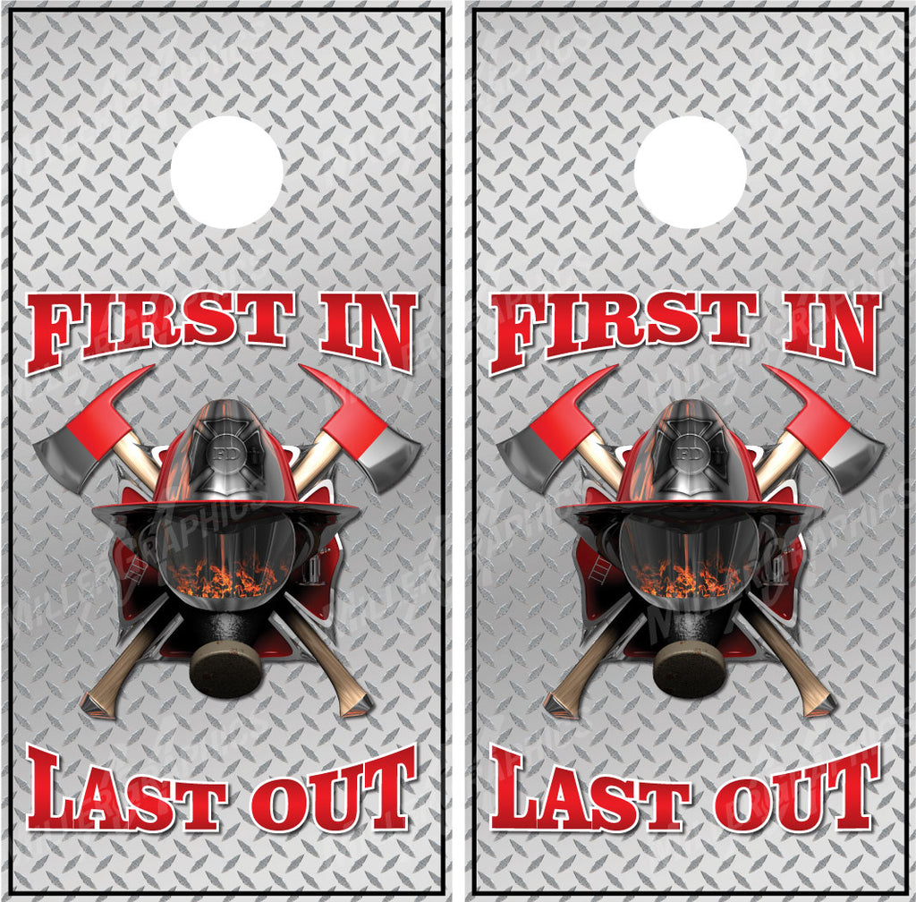 Firefighter Helmet "First In Last Out" Diamond Plate