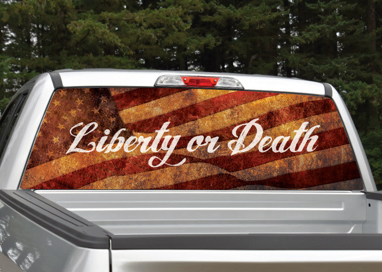 Liberty Or Death American Flag Distressed Rear Window Decal