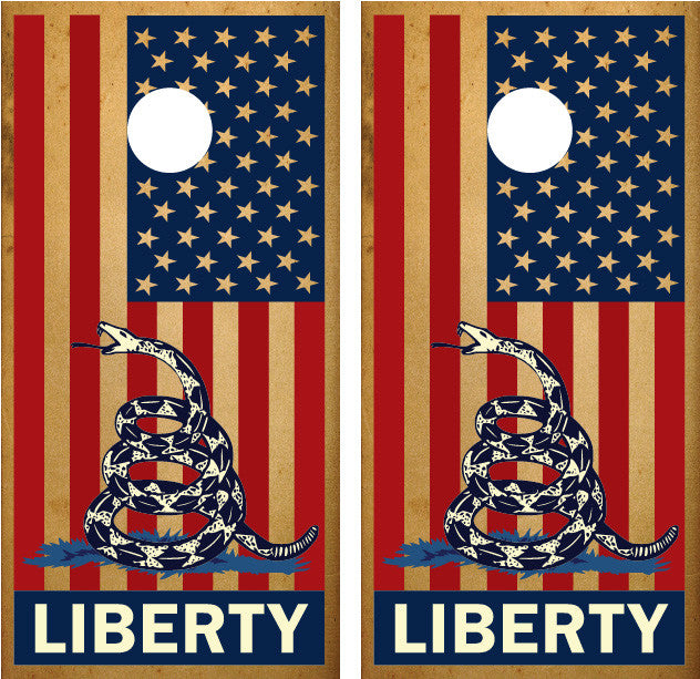 Liberty American Flag Rattlesnake Cornhole Wraps