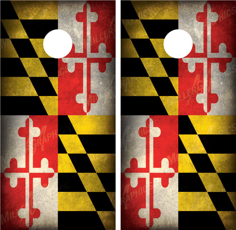 Maryland Flag Grunge Distressed Cornhole Wraps