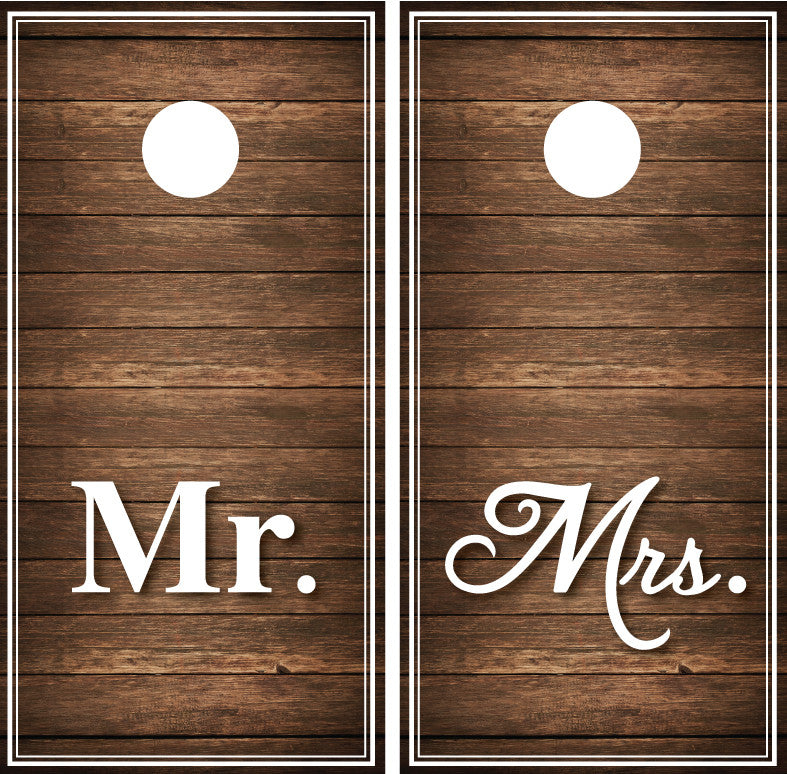 Mr and Mrs Distressed Wood (brown) Cornhole Wraps