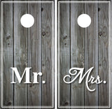 Mr and Mrs Distressed Wood (grey) Cornhole Wraps
