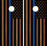 American Flag "Thin Blue Line" #4 (Black) Woodgrain Police