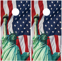 Statue of Liberty American Flag Cornhole Wraps