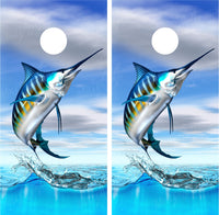 Striped Marlin Jumping Out of Water Fishing Cornhole Wraps
