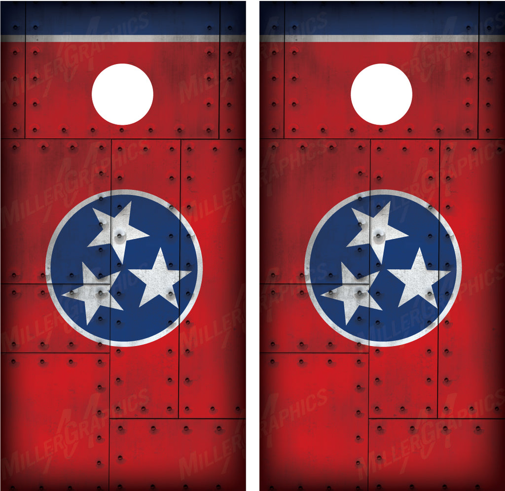 Tennessee Flag Riveted Metal Distressed Cornhole Wraps