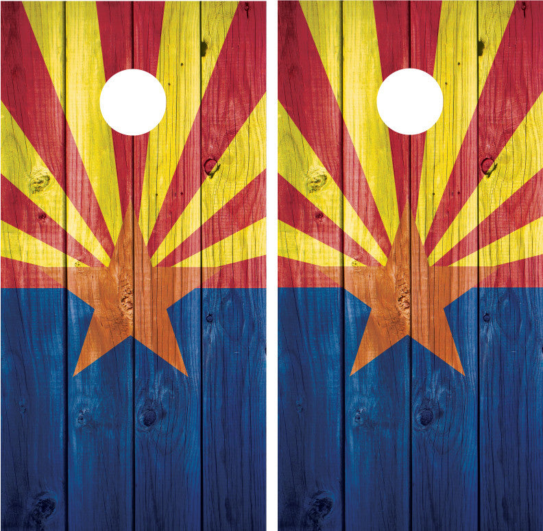 Arizona Flag #2 Distressed Wood Cornhole Wraps