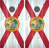 Florida Flag Distressed Wood Cornhole Wraps