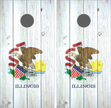 Illinois State Flag Distressed Wood Cornhole Wraps