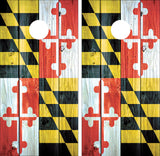 Maryland Flag Distressed Wood Cornhole Wraps