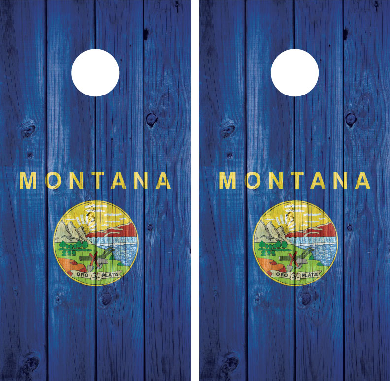 Montana State Flag Distressed Wood Cornhole Wraps